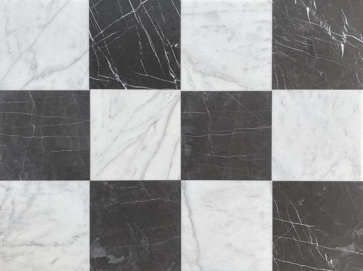 Alba Vera &amp; Mount Grey Plain 12&#39;&#39; x 12&#39;&#39; Honed Checker Board