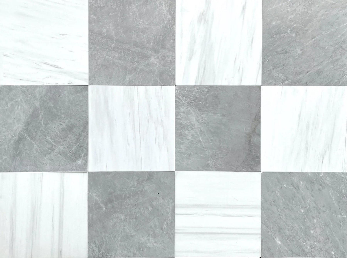 Glacier White &amp; Ice Grey 12&#39;&#39; x 12&#39;&#39; Honed Checker Board