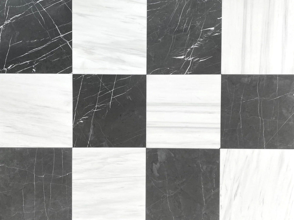 Glacier White &amp; Mount Grey Plain 12&#39;&#39; x 12&#39;&#39; Honed Checker Board