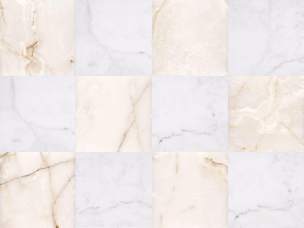 Alba Vera Polished &amp; White Onyx Polished 12&#39;&#39; x 12&#39;&#39;  x 3/8&#39;&#39; Checker Board Field Tile