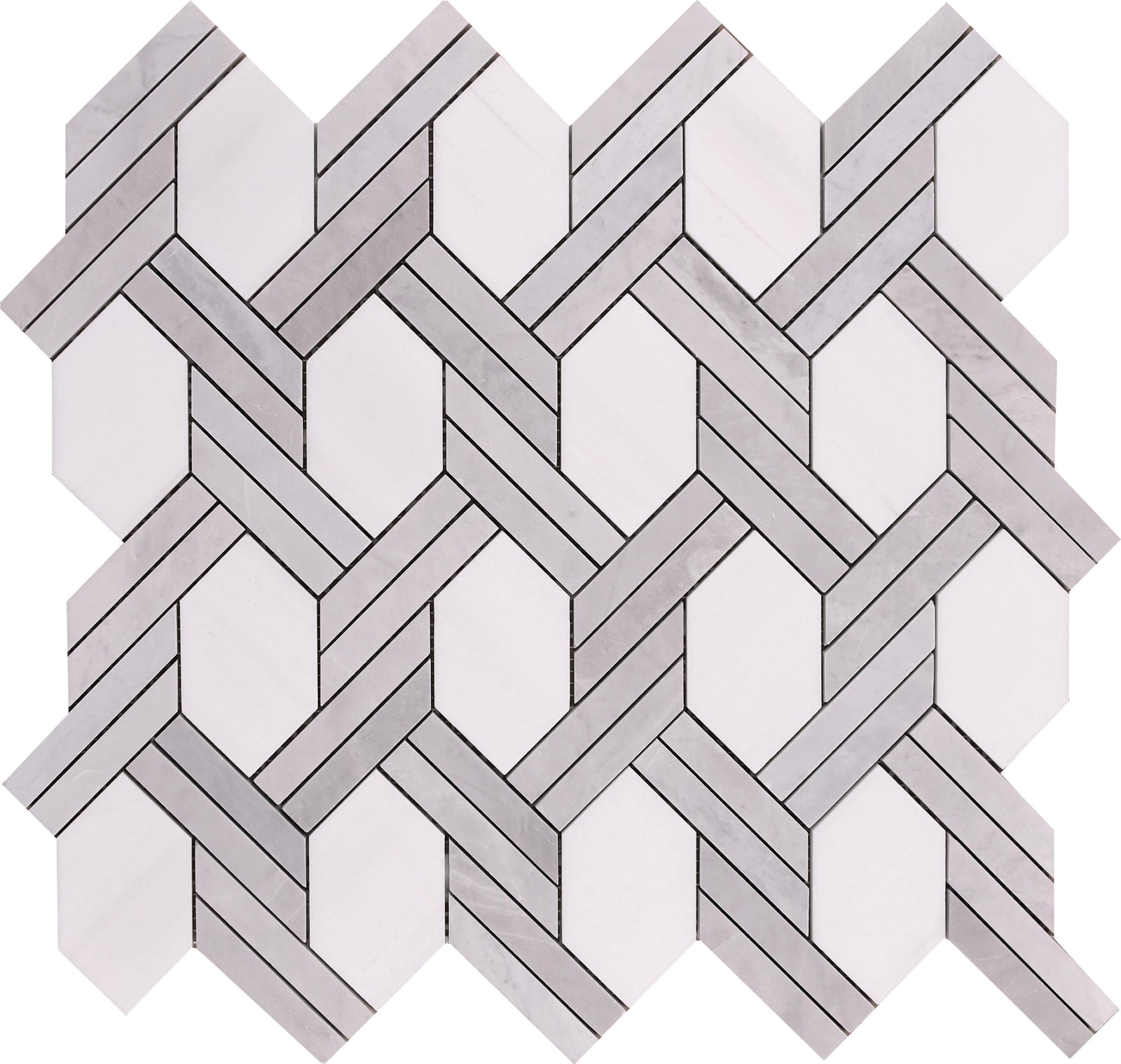 Glacier White & Ice Grey Braid Basketweave Honed Mosaic Mosaic 