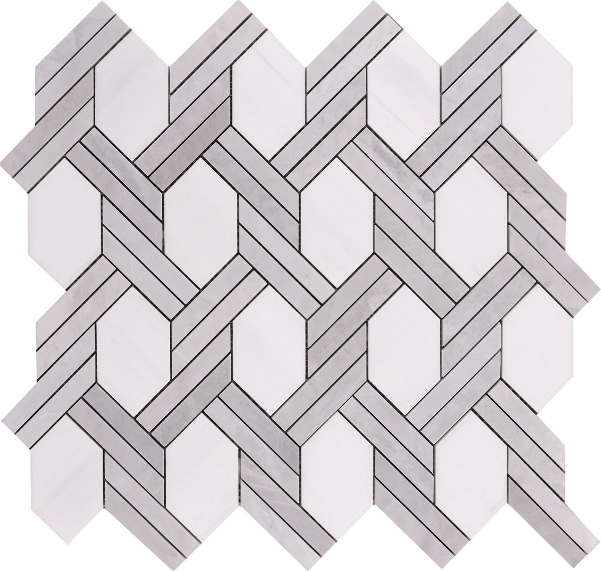 Glacier White &amp; Ice Grey Braid Basketweave Honed Mosaic