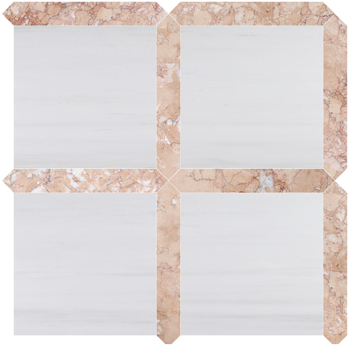 Glacier White Select Honed 12&#39;&#39; x 12&#39;&#39;  x 3/8&#39;&#39; Field Tile &amp; Bellini Honed Picket 2&#39;&#39;x12&#39;&#39; 3/8&#39;&#39; Field Tile | Picket Square