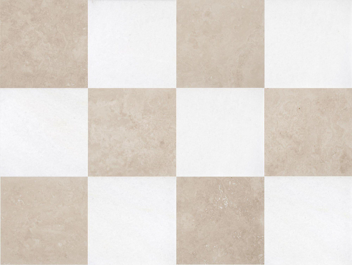 Classic Light CC Honed &amp; Snow White Honed 18&#39;&#39; x 18&#39;&#39;  x 1/2&#39;&#39; Checker Board Field Tile