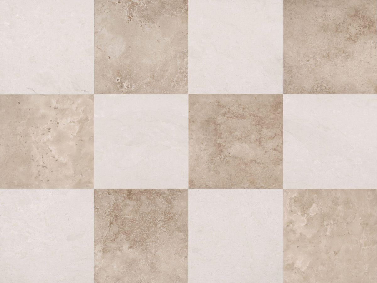 Crema Ella Honed &amp; Walnut CC H/F (Honed Filled) 12&#39;&#39; x 12&#39;&#39;  x 3/8&#39;&#39; Checker Board Field Tile