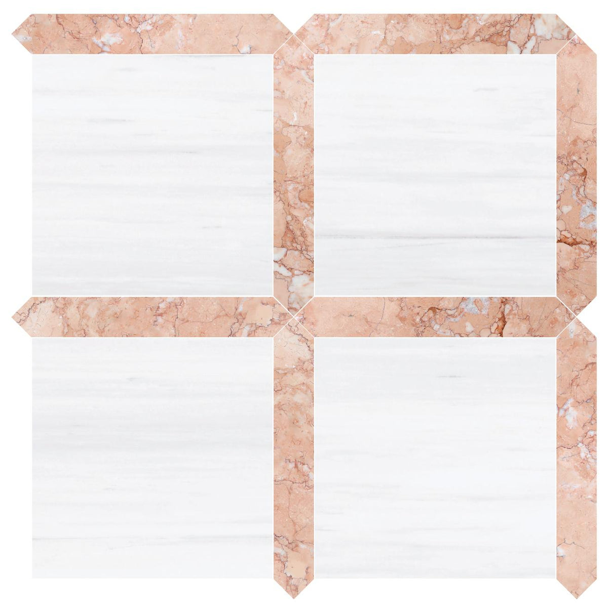 Glacier White Alanur Honed 12&#39;&#39; x 12&#39;&#39;  x 3/8&#39;&#39; Field Tile &amp; Bellini Honed Picket 2&#39;&#39;x12&#39;&#39; 3/8&#39;&#39; Field Tile | Picket Square