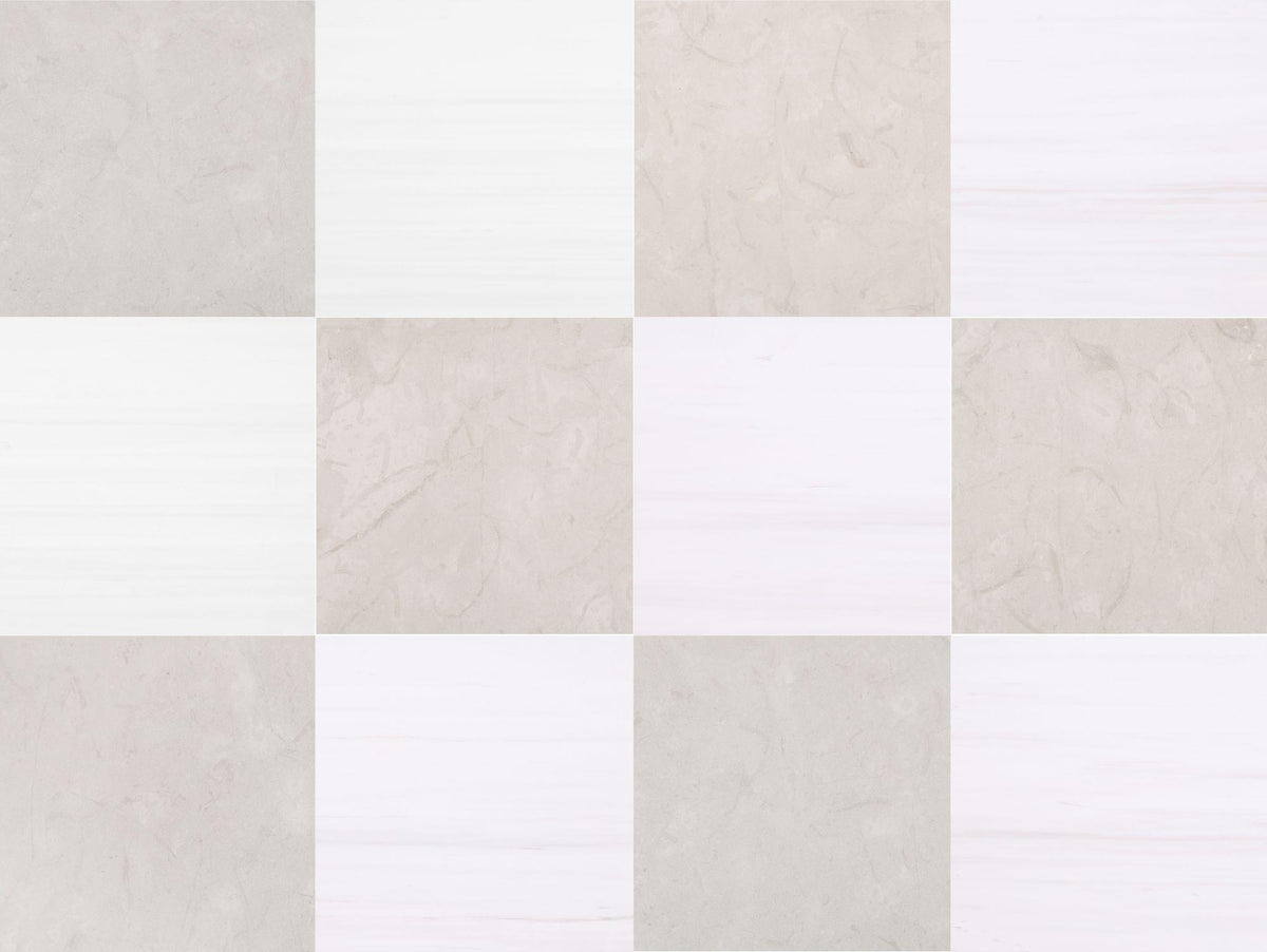 Aero Cream Honed &amp; Glacier White Honed 18&#39;&#39; x 18&#39;&#39;  x 1/2&#39;&#39; Checker Board Field Tile