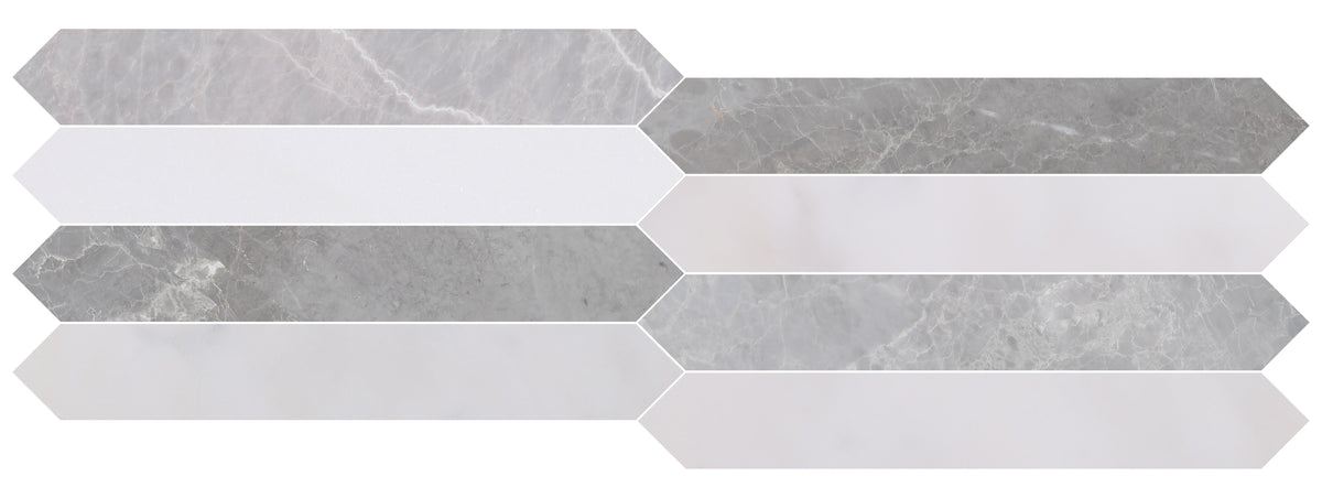 Earth Grey Honed Picket 2&#39;&#39;x12&#39;&#39; 3/8&#39;&#39; Field Tile &amp; Afyon White Honed Picket 2&#39;&#39;x12&#39;&#39; 3/8&#39;&#39; Field Tile | Picket Field Tile