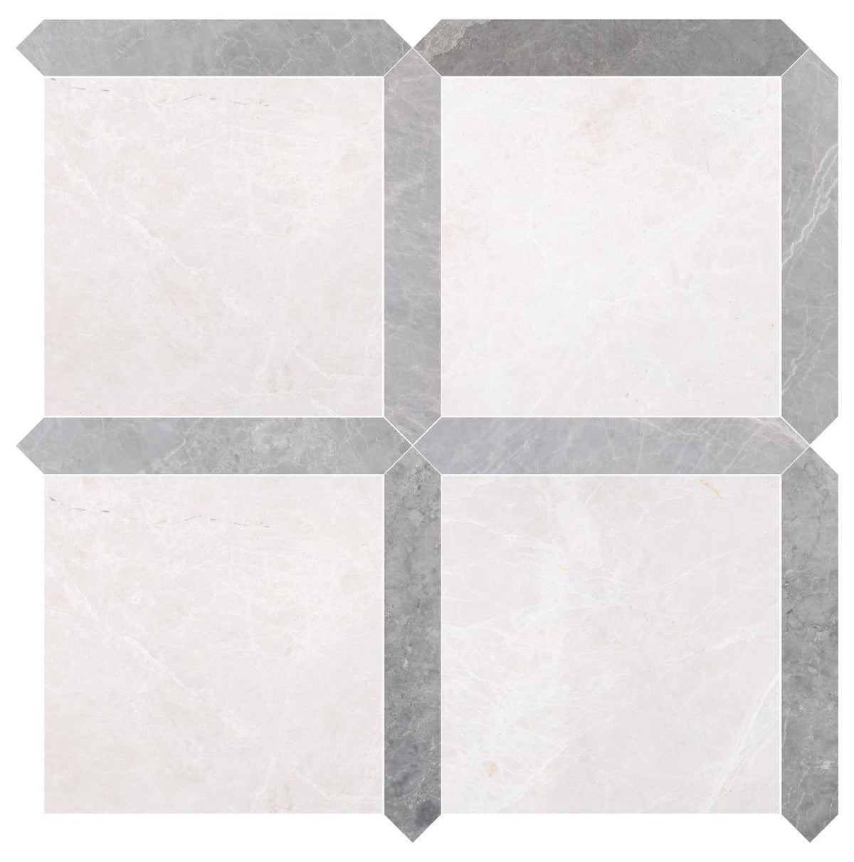 Caribbean Grey Honed 12&#39;&#39; x 12&#39;&#39;  x 3/8&#39;&#39; Field Tile &amp; Rosso Levanto Honed Picket 2&#39;&#39;x12&#39;&#39; 3/8&#39;&#39; Field Tile | Picket Square