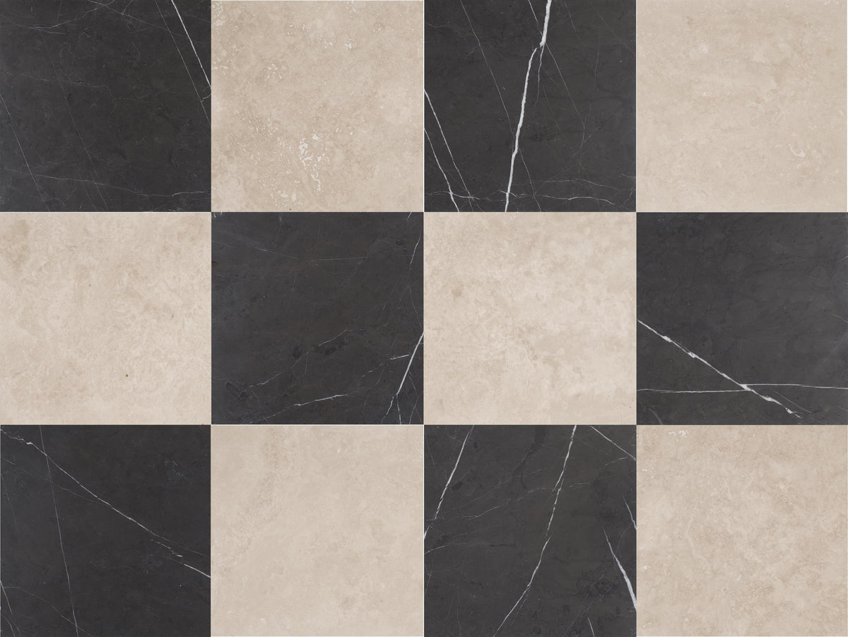Classic Light CC Honed &amp; Mount Grey Plain Honed 18&#39;&#39; x 18&#39;&#39;  x 1/2&#39;&#39; Checker Board Field Tile