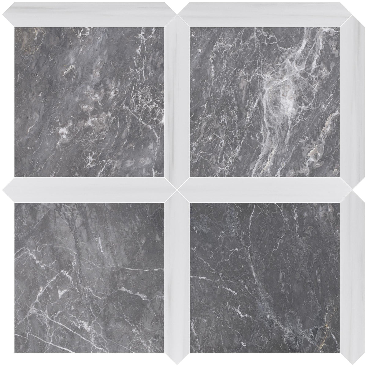 North Sky Honed 12&#39;&#39; x 12&#39;&#39;  x 3/8&#39;&#39; Field Tile &amp; Glacier White Honed Picket 2&#39;&#39;x12&#39;&#39; 3/8&#39;&#39; Field Tile | Picket Square