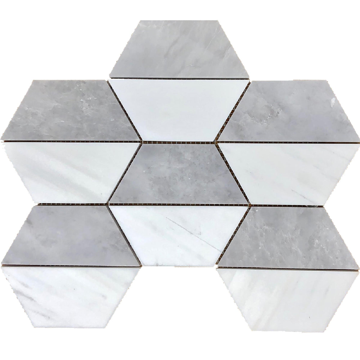 Glacier White &amp; Ice Grey Honeycomb 5&#39;&#39; Honed Mosaic