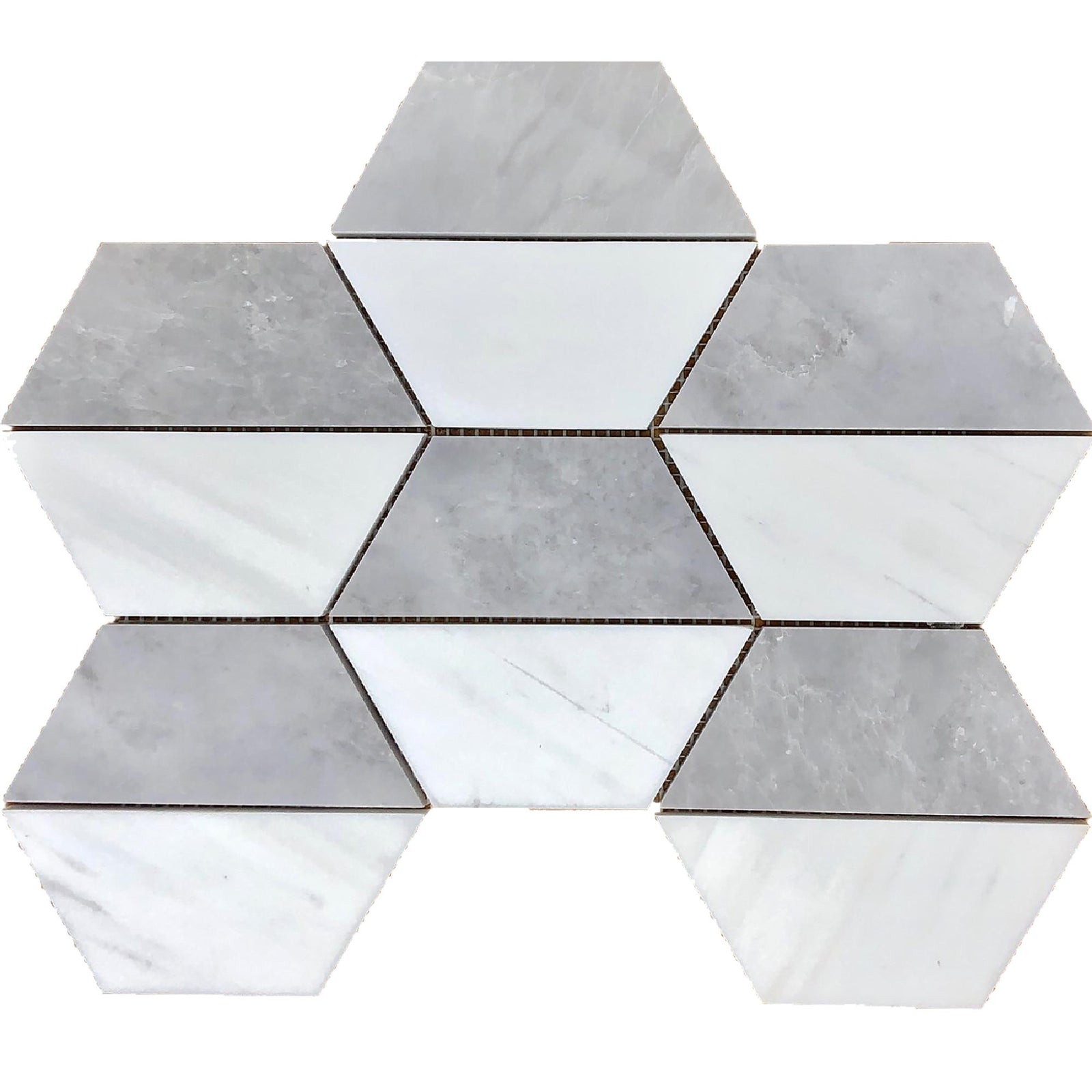 Glacier White & Ice Grey Honeycomb 5'' Honed Mosaic Mosaic 