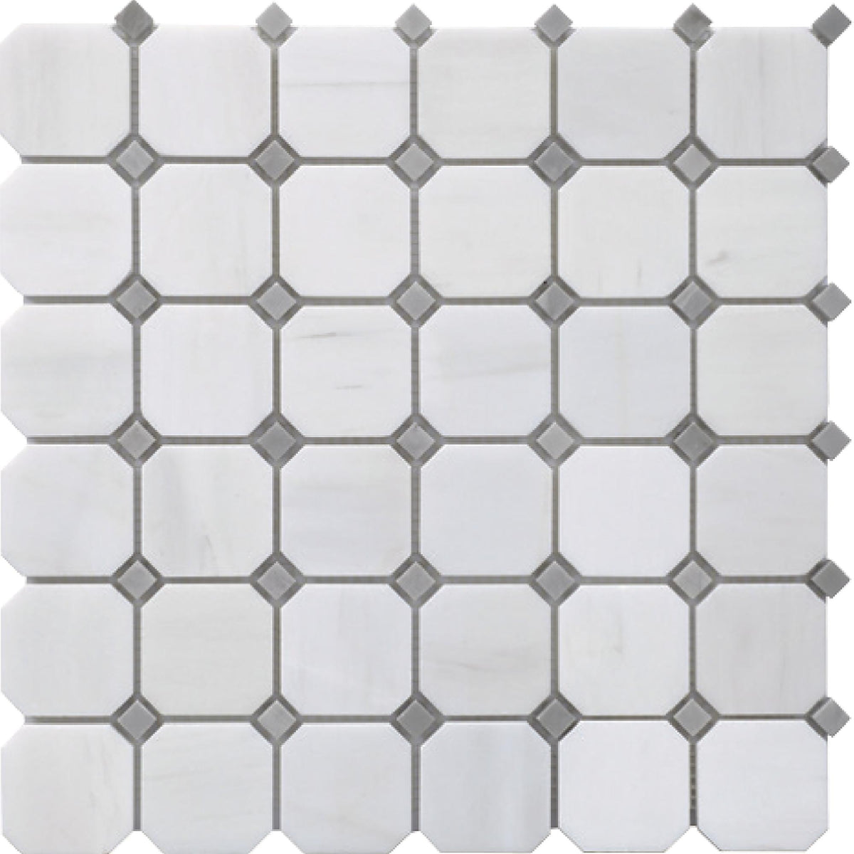 Glacier White &amp; Ice Grey Octagon Polished Mosaic