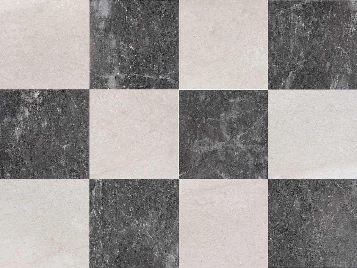 Cream Ole Honed &amp; Lovina Grey Honed 18&#39;&#39; x 18&#39;&#39;  x 1/2&#39;&#39; Checker Board Field Tile