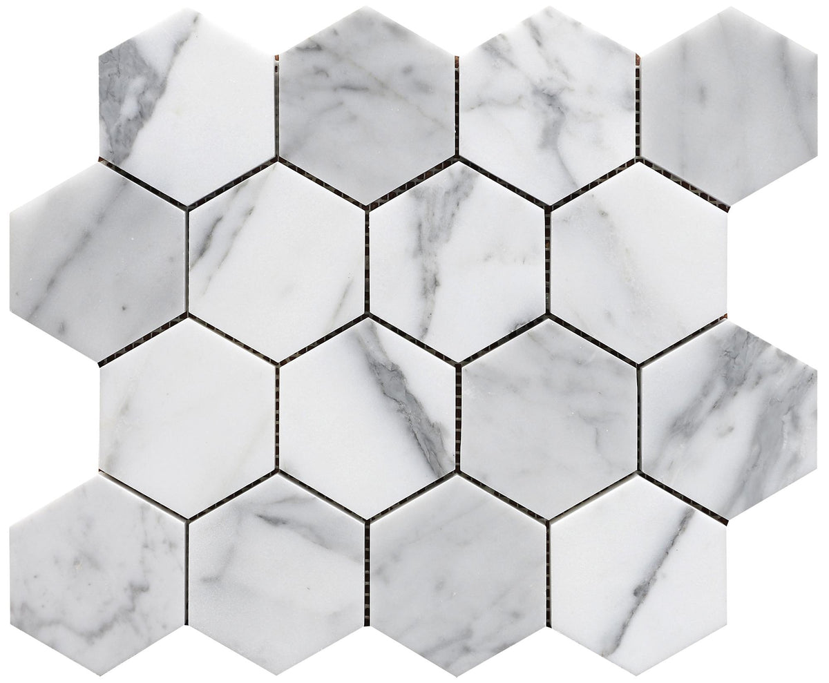 Statuario Hexagon 3&#39;&#39; Honed Mosaic