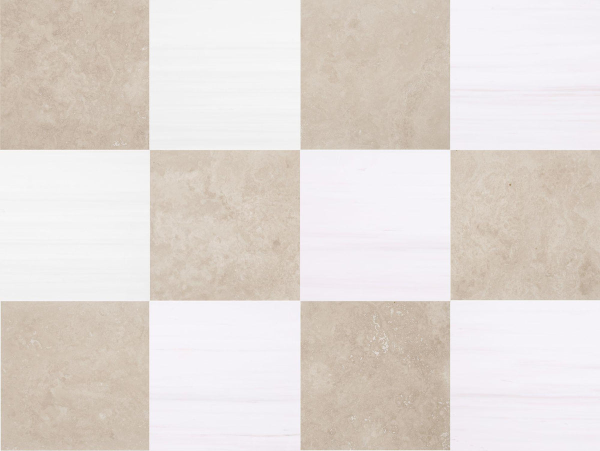 Classic Light CC Honed &amp; Glacier White Honed 18&#39;&#39; x 18&#39;&#39;  x 1/2&#39;&#39; Checker Board Field Tile