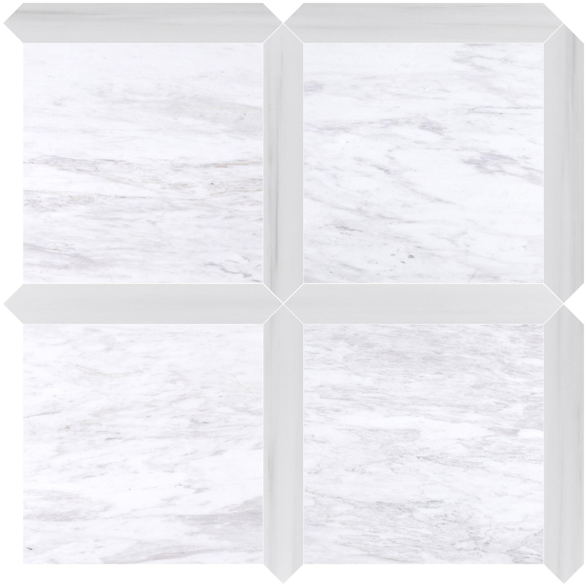 Volakas Honed 12&#39;&#39; x 12&#39;&#39;  x 3/8&#39;&#39; Field Tile &amp; Glacier White Honed Picket 2&#39;&#39;x12&#39;&#39; 3/8&#39;&#39; Field Tile | Picket Square