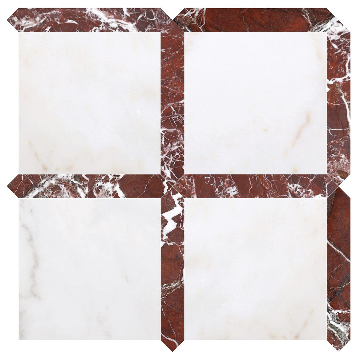 Afyon Sugar Honed 12&#39;&#39; x 12&#39;&#39;  x 3/8&#39;&#39; Field Tile &amp; Rosso Levanto Honed Picket 2&#39;&#39;x12&#39;&#39; 3/8&#39;&#39; Field Tile | Picket Square