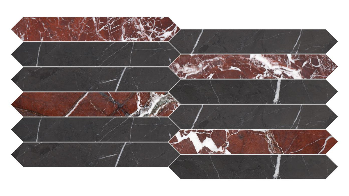 Rosso Levanto Honed Picket 2&#39;&#39;x12&#39;&#39; 3/8&#39;&#39; Field Tile &amp; Mount Grey Plain Honed Picket 2&#39;&#39;x12&#39;&#39; 3/8&#39;&#39; Field Tile | Picket Field Tile