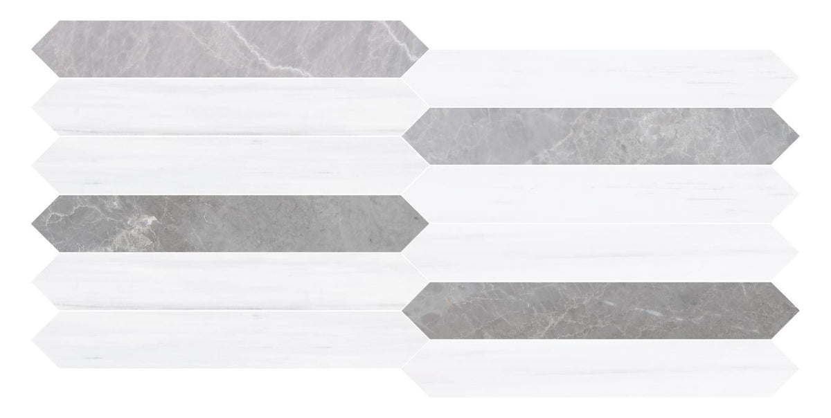 Earth Grey Honed Picket 2&#39;&#39;x12&#39;&#39; 3/8&#39;&#39; Field Tile &amp; Glacier White Honed Picket 2&#39;&#39;x12&#39;&#39; 3/8&#39;&#39; Field Tile | Picket Field Tile