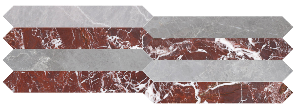 Earth Grey Honed Picket 2&#39;&#39;x12&#39;&#39; 3/8&#39;&#39; Field Tile &amp; Rosso Levanto Honed Picket 2&#39;&#39;x12&#39;&#39; 3/8&#39;&#39; Field Tile | Picket Field Tile