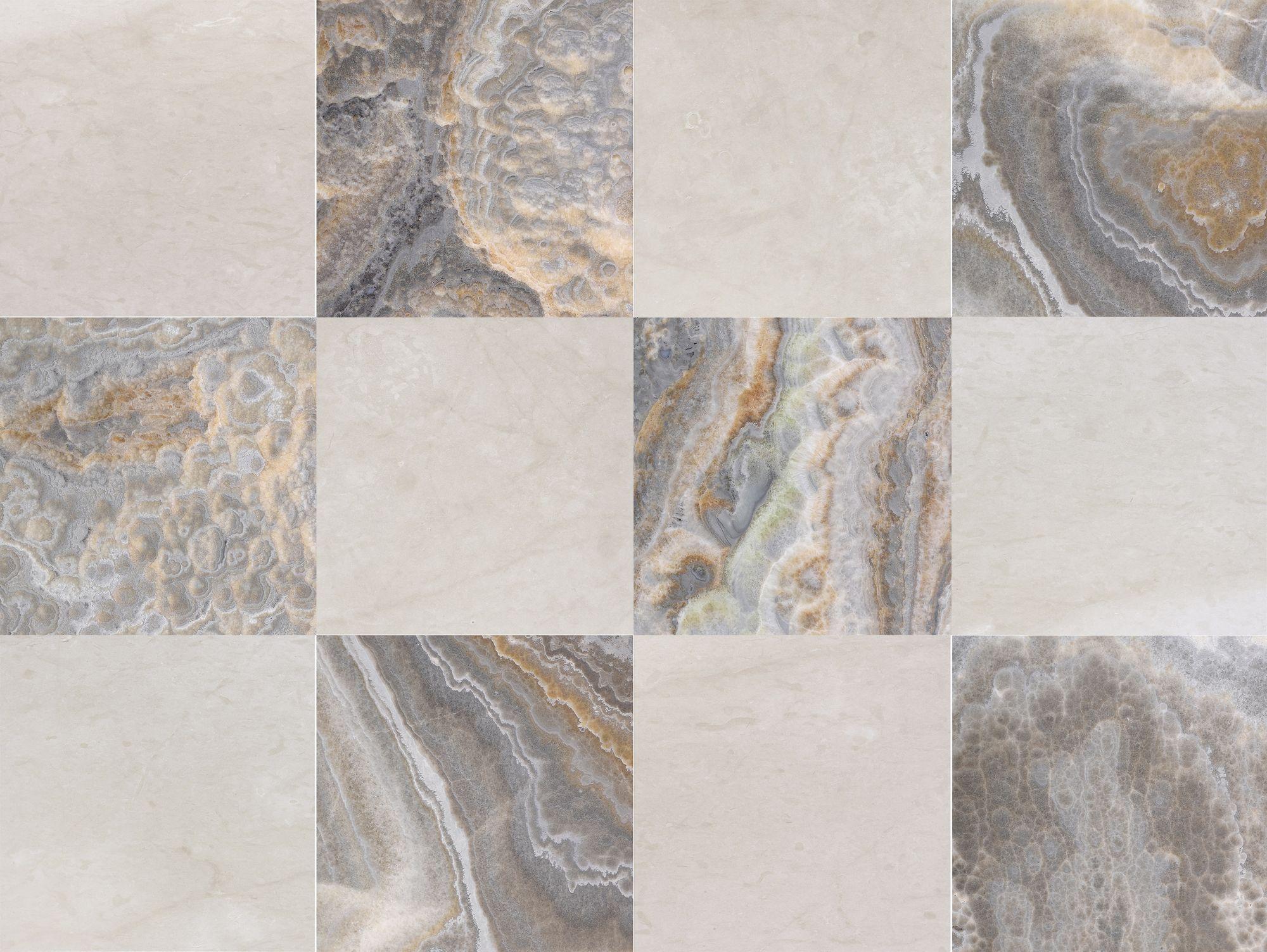 Altura Stone and TileCream Ole Honed & Dover Grey Onyx Honed 12'' x 12 ...