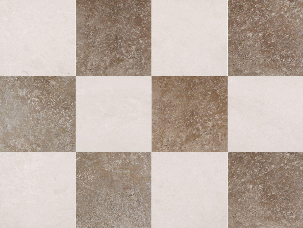 Crema Ella Honed &amp; Noce Dark CC Honed 12&#39;&#39; x 12&#39;&#39;  x 3/8&#39;&#39; Checker Board Field Tile