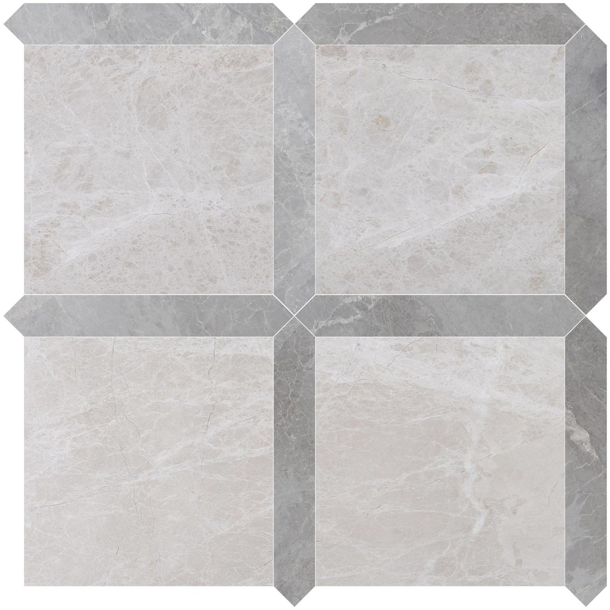 Vanillish Pearl Honed 12&#39;&#39; x 12&#39;&#39;  x 3/8&#39;&#39; Field Tile &amp; Earth Grey Honed Picket 2&#39;&#39;x12&#39;&#39; 3/8&#39;&#39; Field Tile | Picket Square