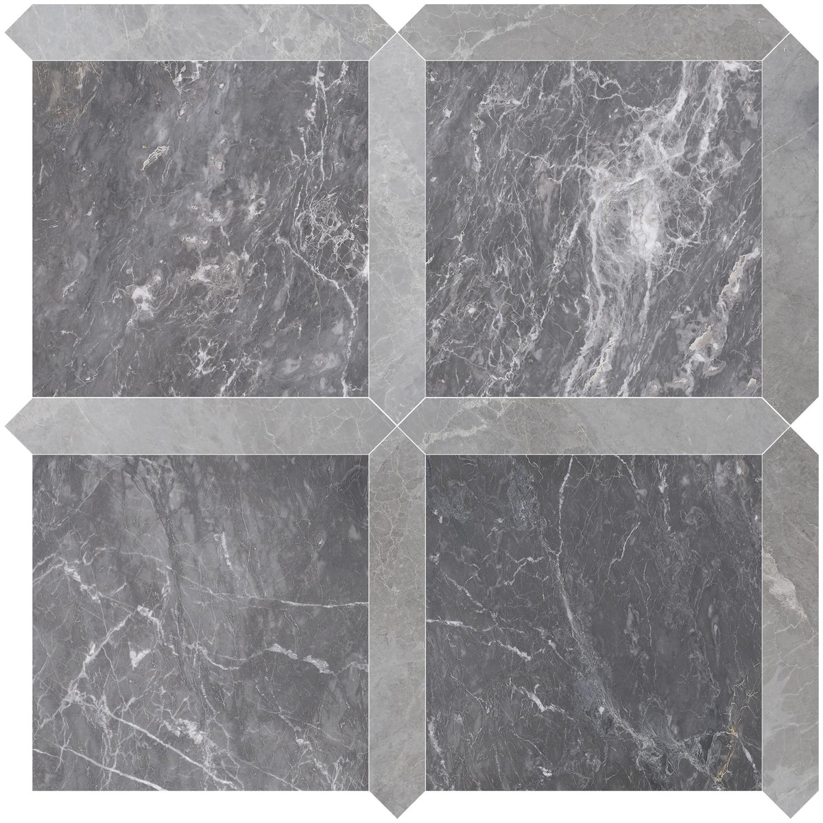 North Sky Honed 12&#39;&#39; x 12&#39;&#39;  x 3/8&#39;&#39; Field Tile &amp; Earth Grey Honed Picket 2&#39;&#39;x12&#39;&#39; 3/8&#39;&#39; Field Tile | Picket Square