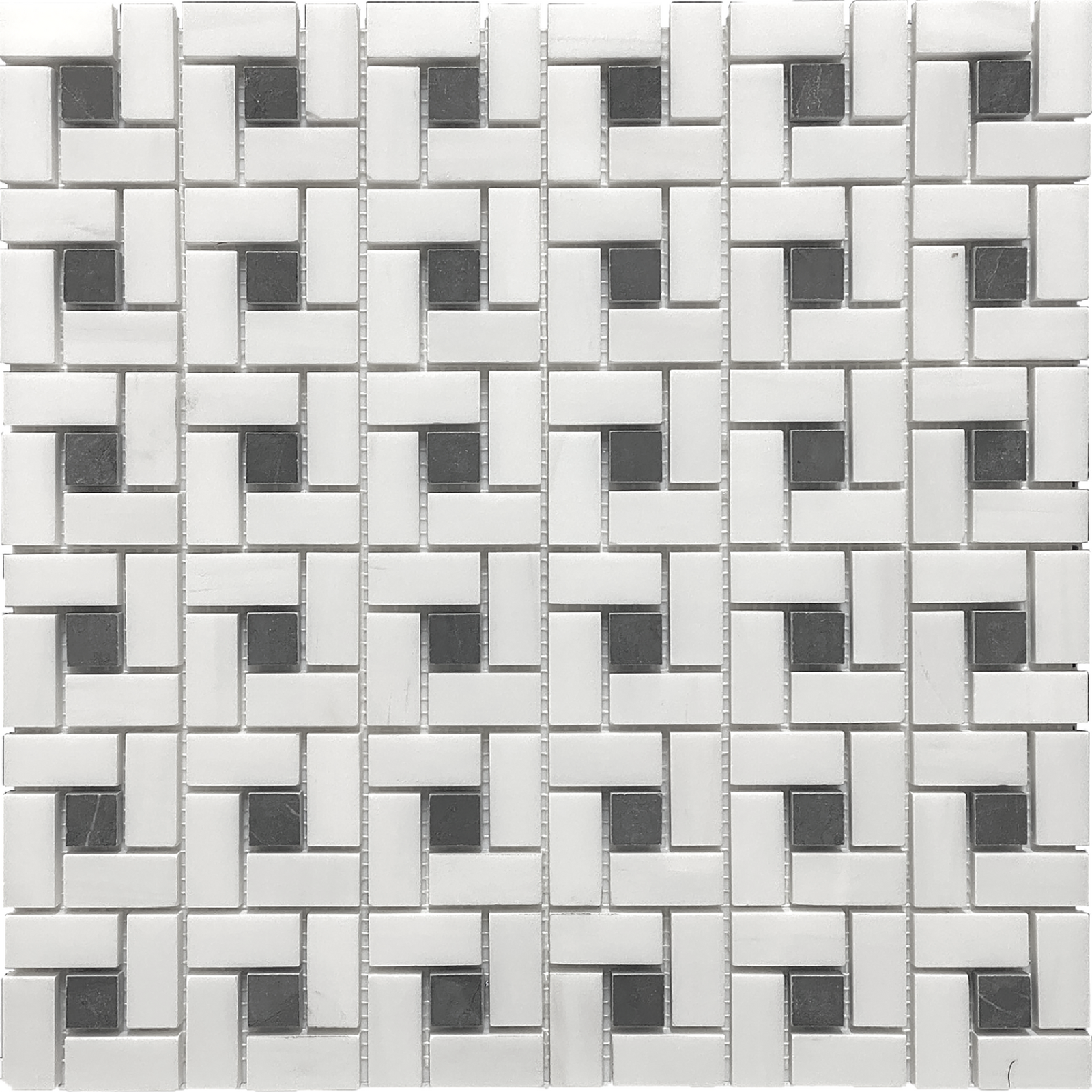 Glacier White & Mount Grey Plain Pinwheel Polished with Honed Dot Mosaic Mosaic 