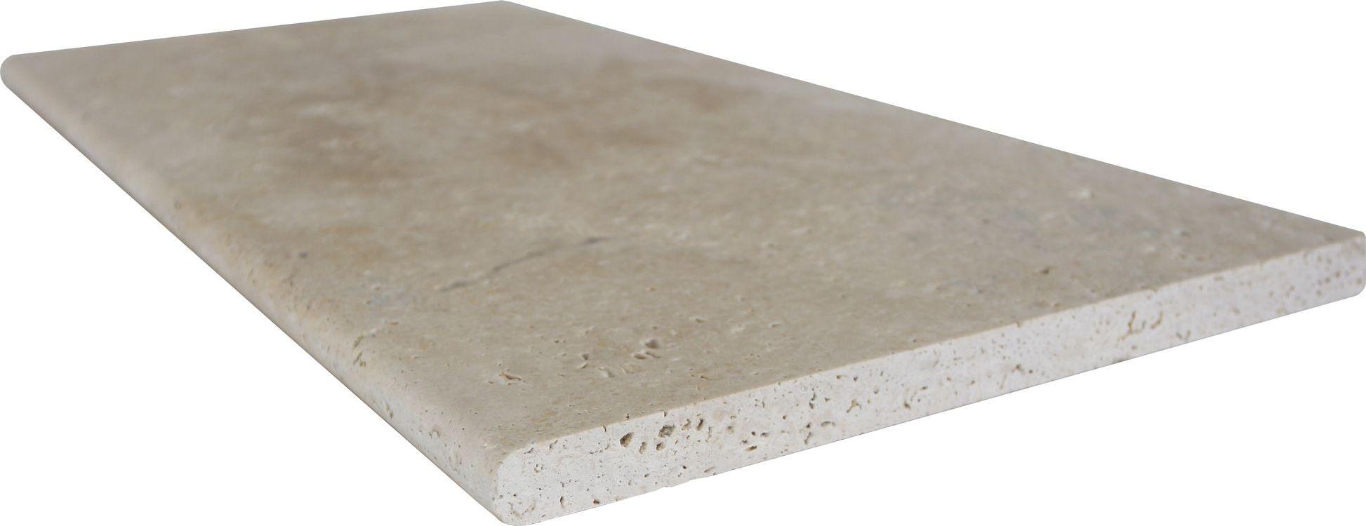 Classic Light CC Brushed 12'' x 24'' Full Bullnose On the Long Side 2'' Coping Coping Classic Light CC 12'' x 24'' Full Bullnose On the Long Side Travertine Coping