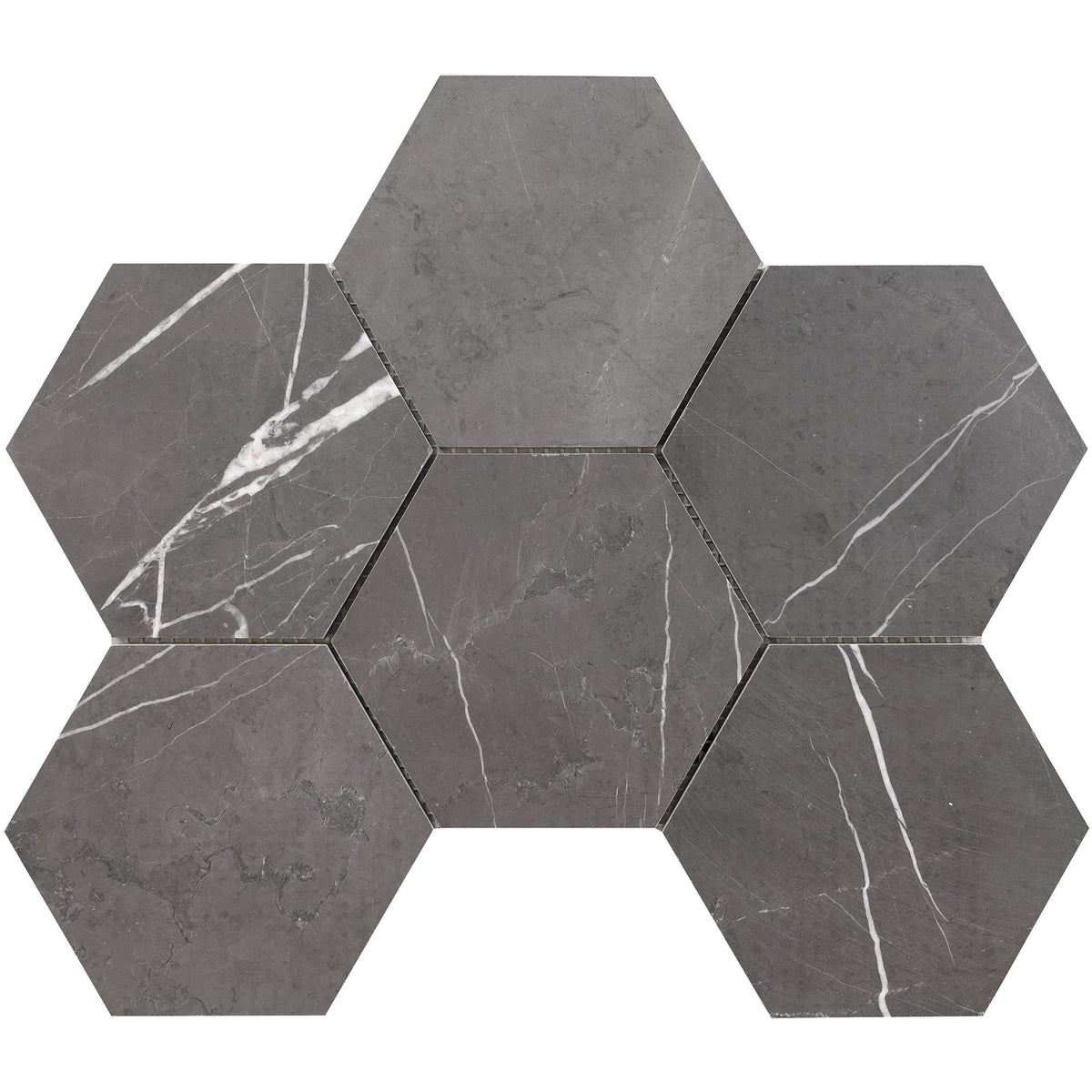 Mount Grey Plain Hexagon 5&#39;&#39; Honed Mosaic