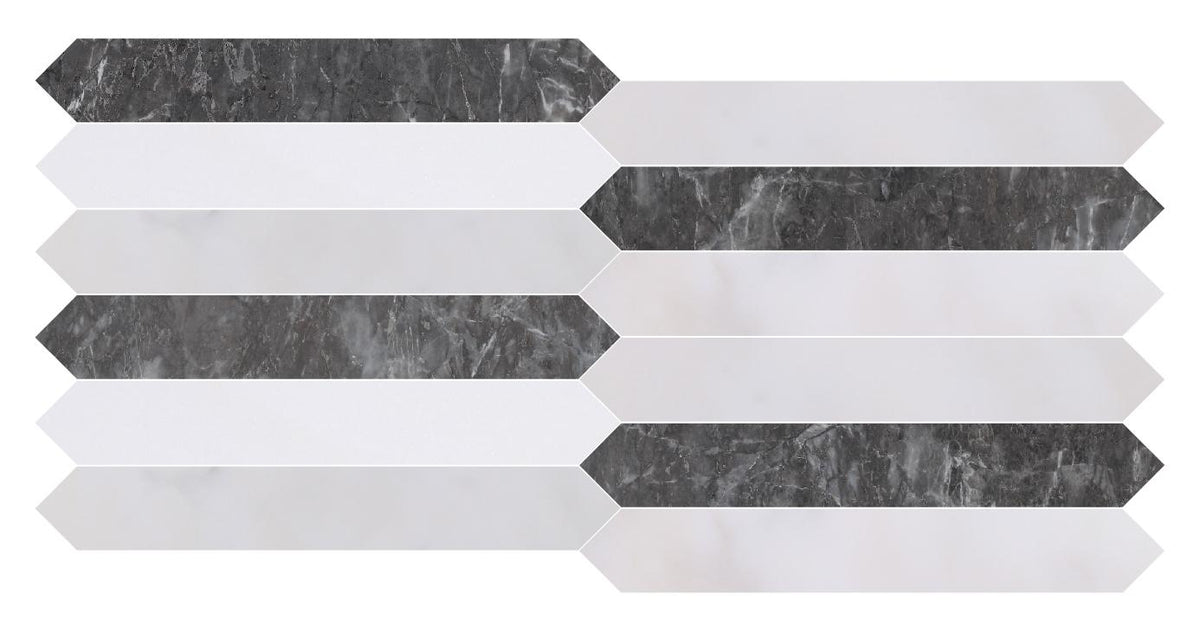 Lovina Grey Honed Picket 2&#39;&#39;x12&#39;&#39; 3/8&#39;&#39; Field Tile &amp; Afyon White Honed Picket 2&#39;&#39;x12&#39;&#39; 3/8&#39;&#39; Field Tile | Picket Field Tile