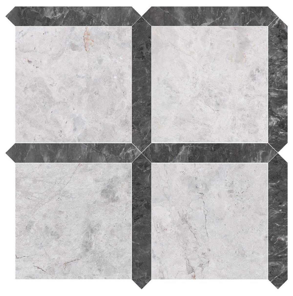 Tundra Grey Honed 12&#39;&#39; x 12&#39;&#39;  x 3/8&#39;&#39; Field Tile &amp; Lovina Grey Honed Picket 2&#39;&#39;x12&#39;&#39; 3/8&#39;&#39; Field Tile | Picket Square