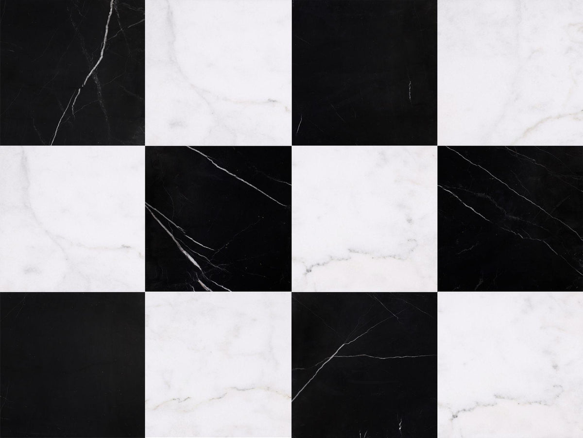 Alba Vera Honed &amp; Black Silk Honed 12&#39;&#39; x 12&#39;&#39;  x 3/8&#39;&#39; Checker Board Field Tile