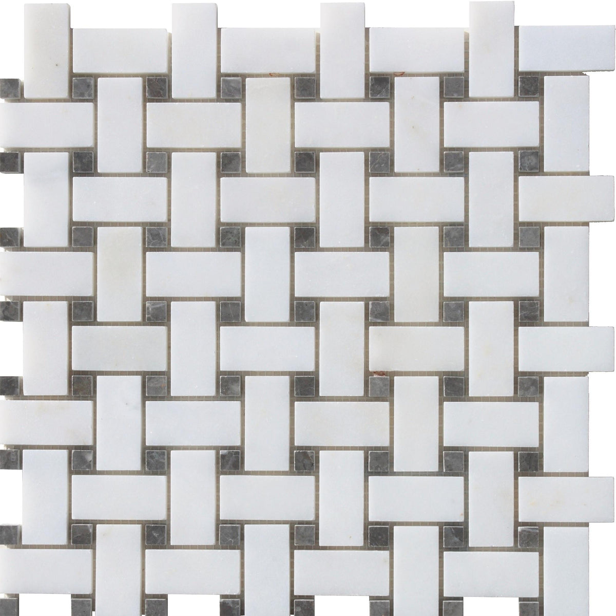 Afyon White &amp; Caribbean Grey Basketweave Polished Mosaic