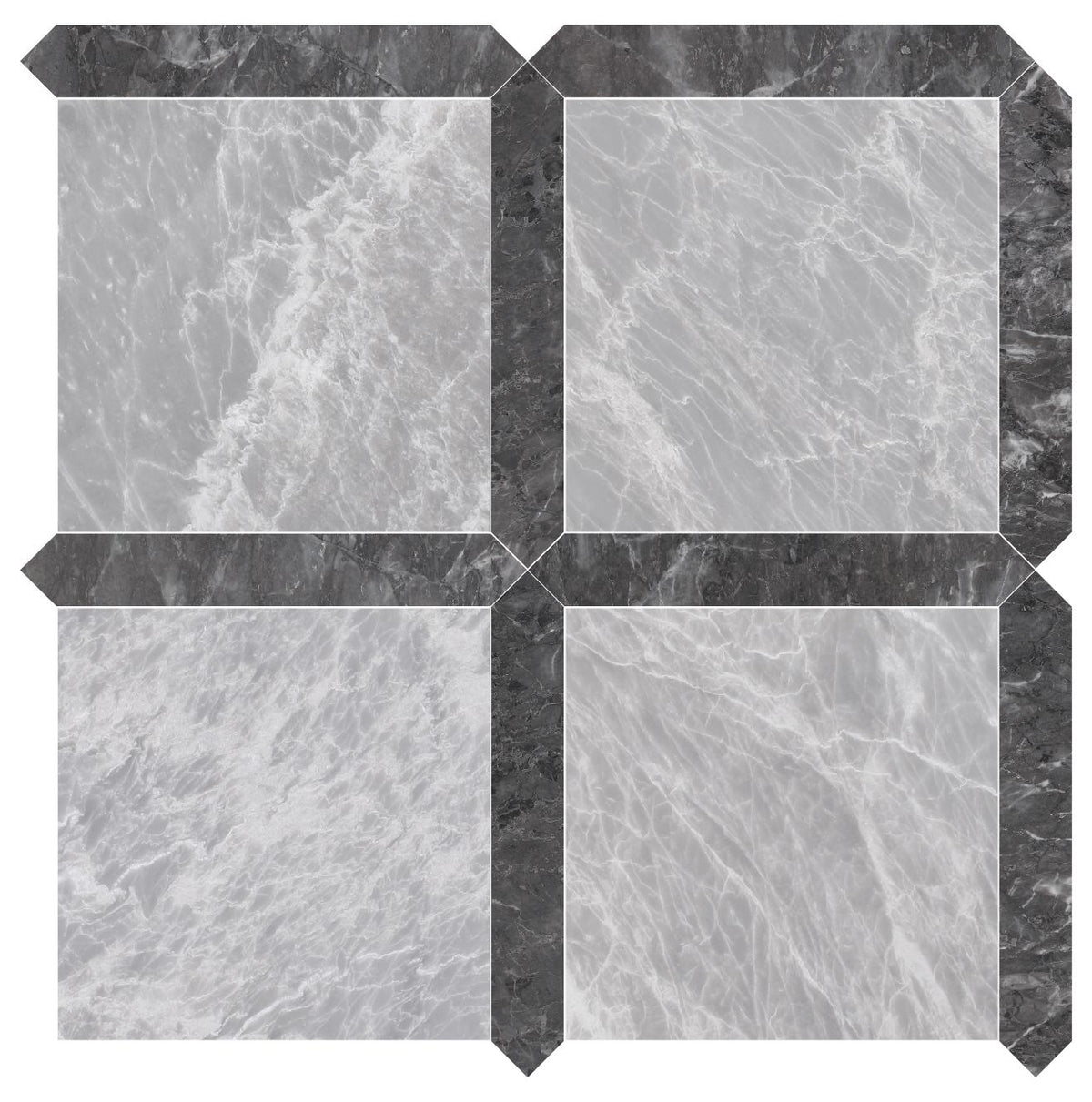 Nordic Grey Honed 12&#39;&#39; x 12&#39;&#39;  x 3/8&#39;&#39; Field Tile &amp; Lovina Grey Honed Picket 2&#39;&#39;x12&#39;&#39; 3/8&#39;&#39; Field Tile | Picket Square