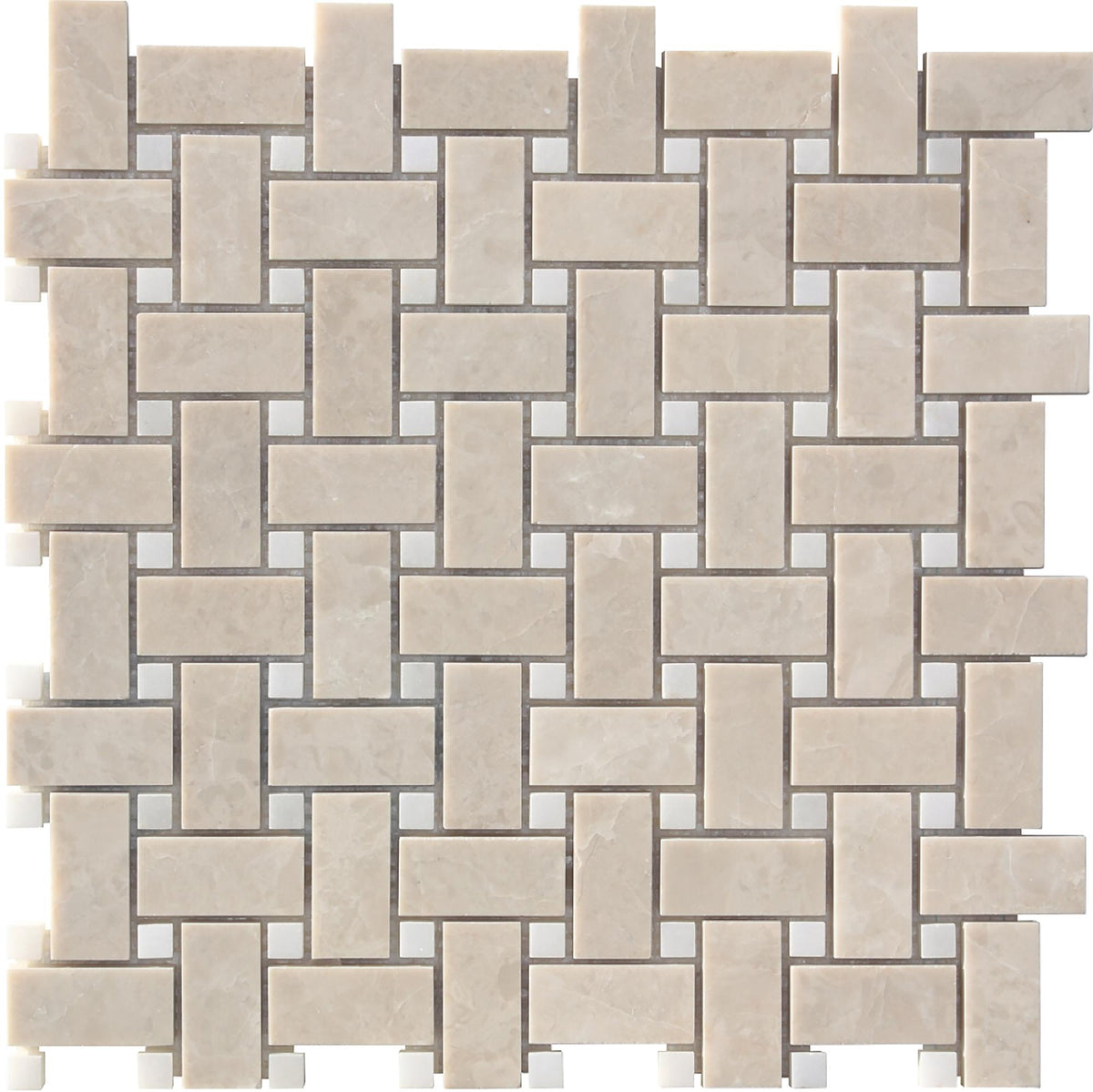 Afyon White &amp; Crema Ella Basketweave Honed Mosaic