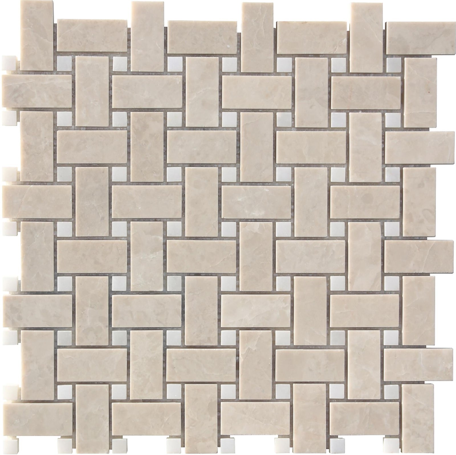 Afyon White & Crema Ella Basketweave Honed Mosaic Mosaic 