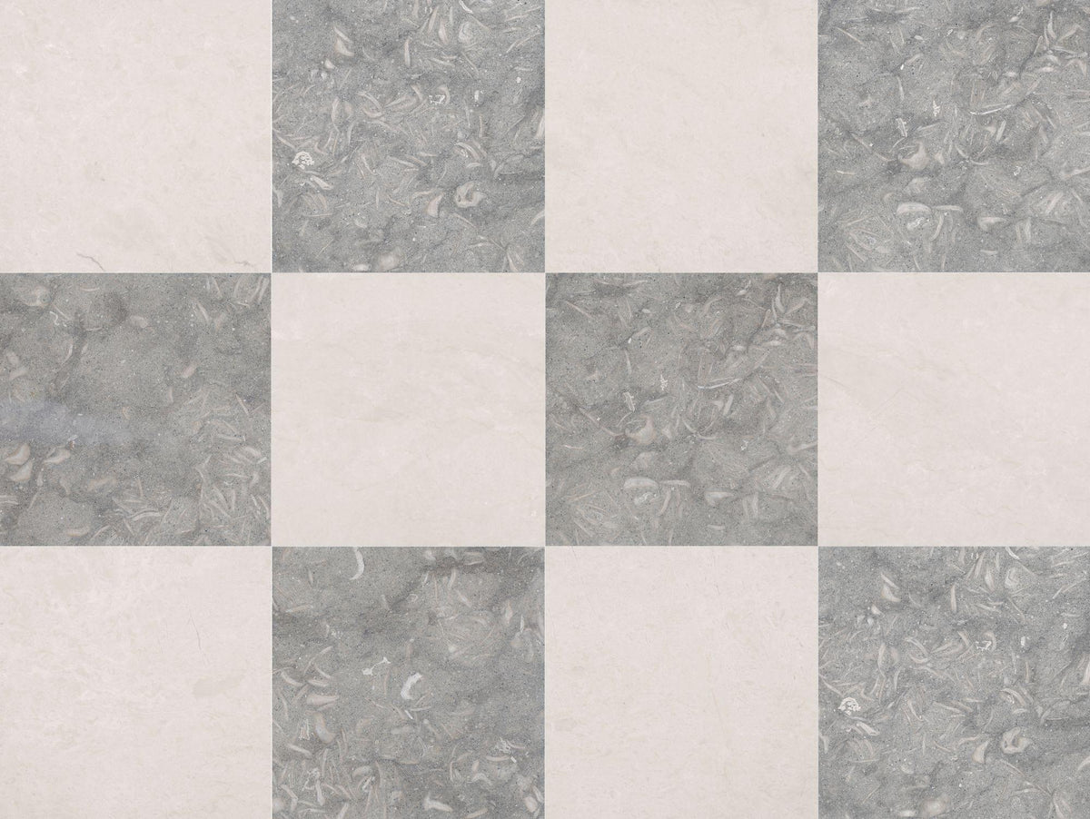 Blue Grey Satin &amp; Crema Ella Polished 12&#39;&#39; x 12&#39;&#39;  x 3/8&#39;&#39; Checker Board Field Tile