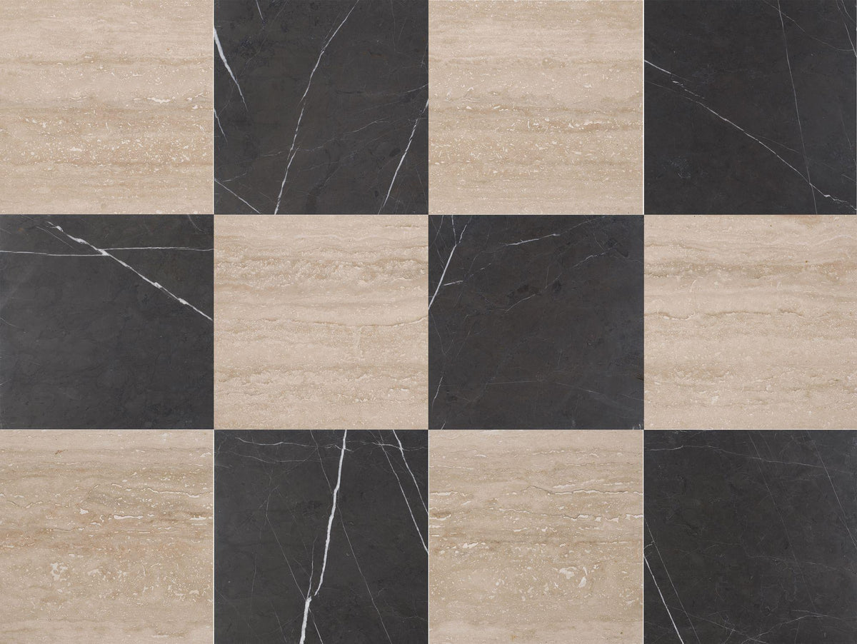 Classic Light VC Honed &amp; Mount Grey Plain Honed 12&#39;&#39; x 12&#39;&#39;  x 3/8&#39;&#39; Checker Board Field Tile