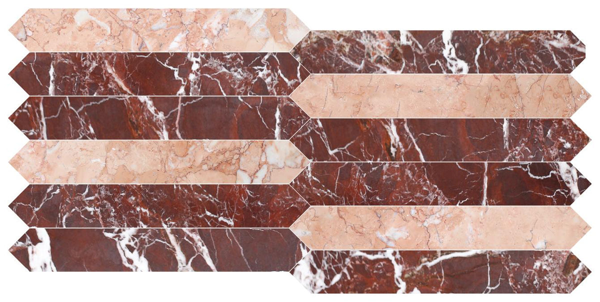 Bellini Honed Picket 2&#39;&#39;x12&#39;&#39; 3/8&#39;&#39; Field Tile &amp; Rosso Levanto Honed Picket 2&#39;&#39;x12&#39;&#39; 3/8&#39;&#39; Field Tile | Picket Field Tile