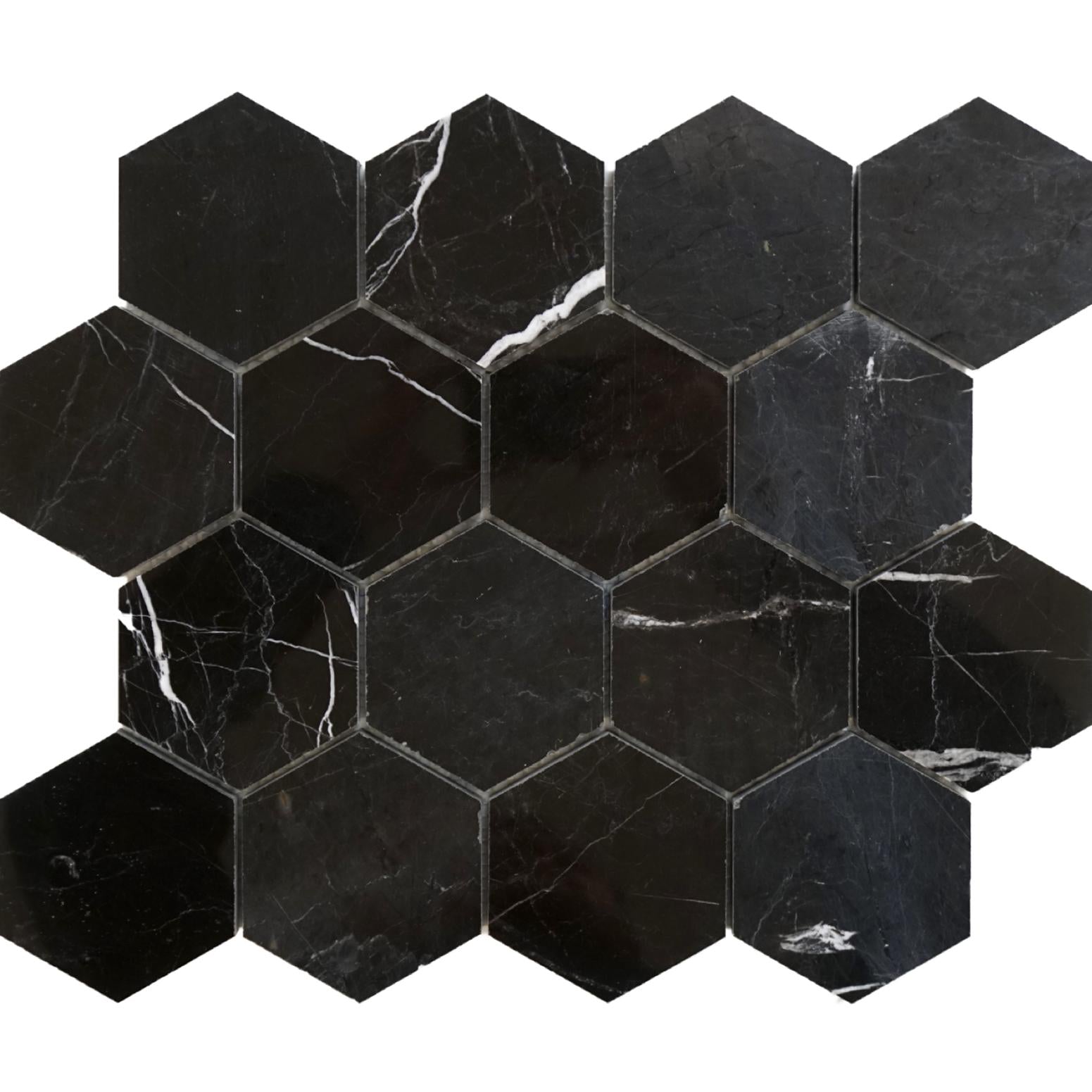 Black Silk Hexagon 3'' Honed Mosaic Mosaic 