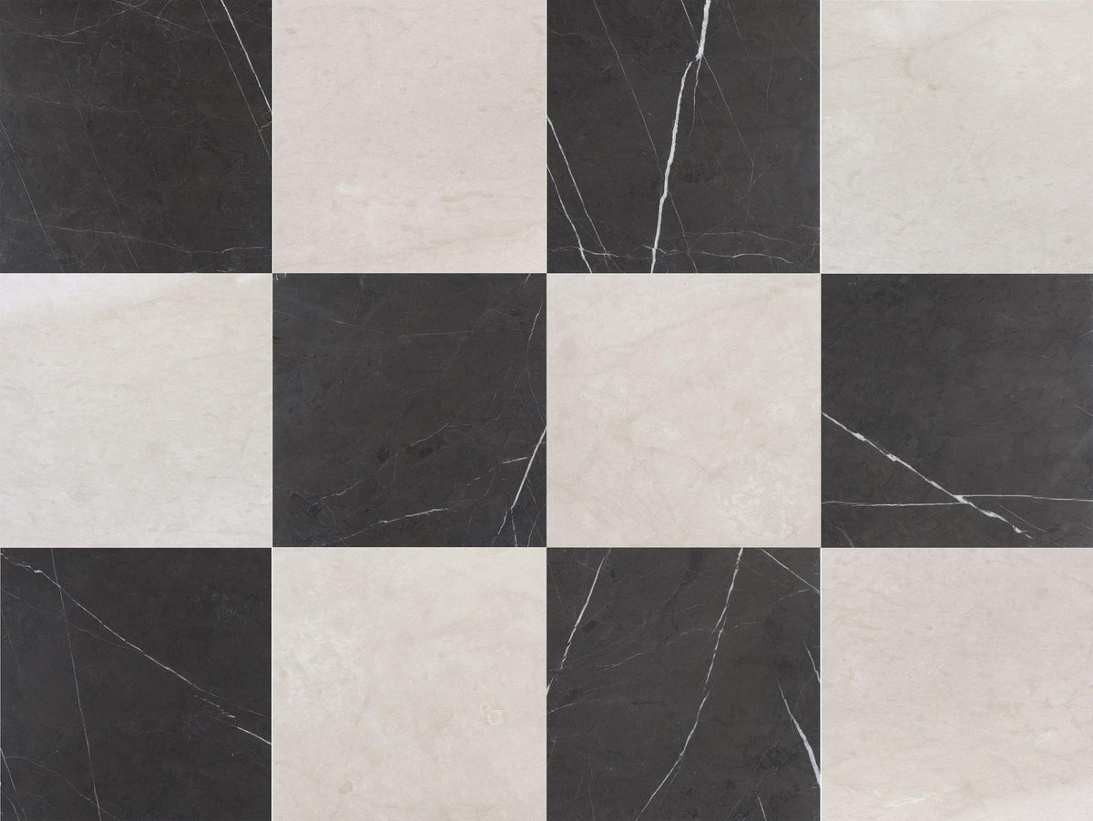 Cream Ole Honed &amp; Mount Grey Plain Honed 18&#39;&#39; x 18&#39;&#39;  x 1/2&#39;&#39; Checker Board Field Tile