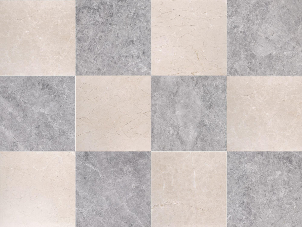 Cream Pino Polished &amp; Tundra Grey DA Polished 18&#39;&#39; x 18&#39;&#39;  x 5/8&#39;&#39; Checker Board Field Tile