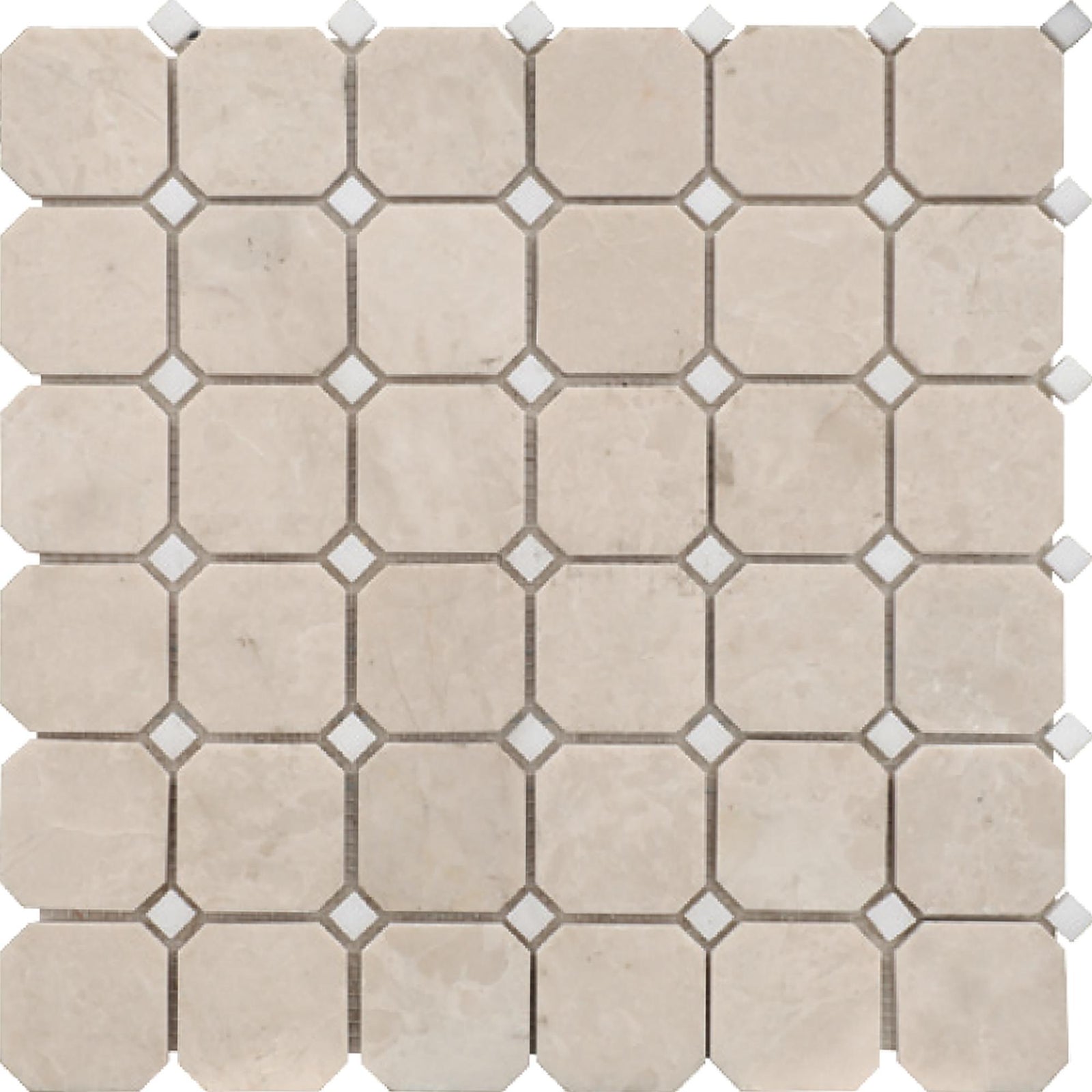 Afyon White & Crema Ella Octagon Honed Mosaic Mosaic 