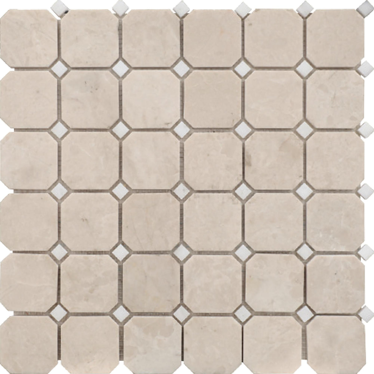 Afyon White &amp; Crema Ella Octagon Honed Mosaic