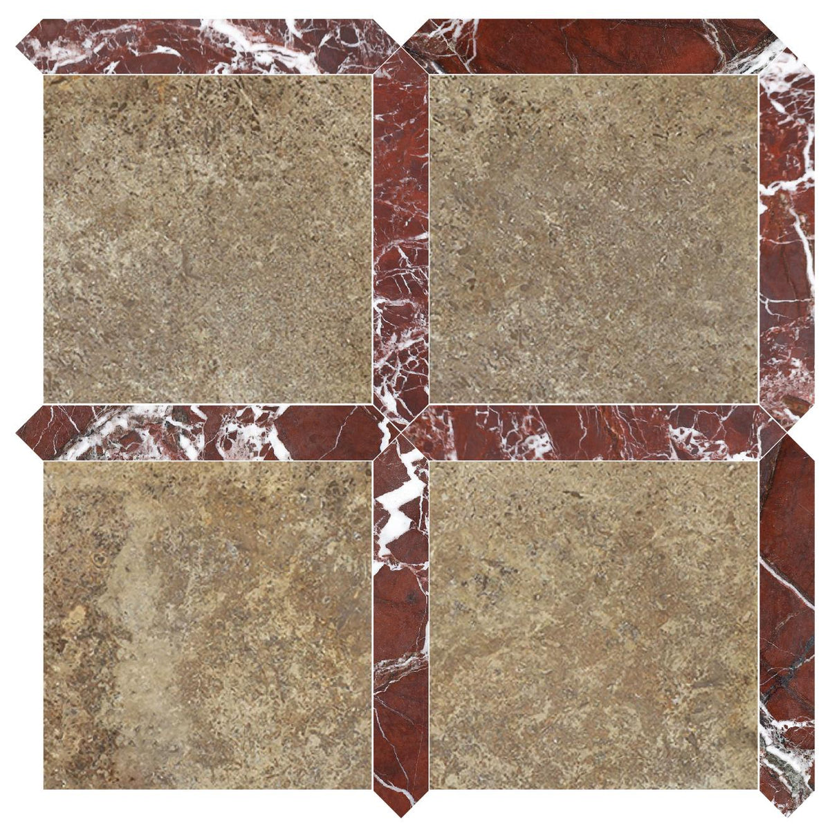 Noce Dark CC Honed 12&#39;&#39; x 12&#39;&#39;  x 3/8&#39;&#39; Field Tile &amp; Rosso Levanto Honed Picket 2&#39;&#39;x12&#39;&#39; 3/8&#39;&#39; Field Tile | Picket Square