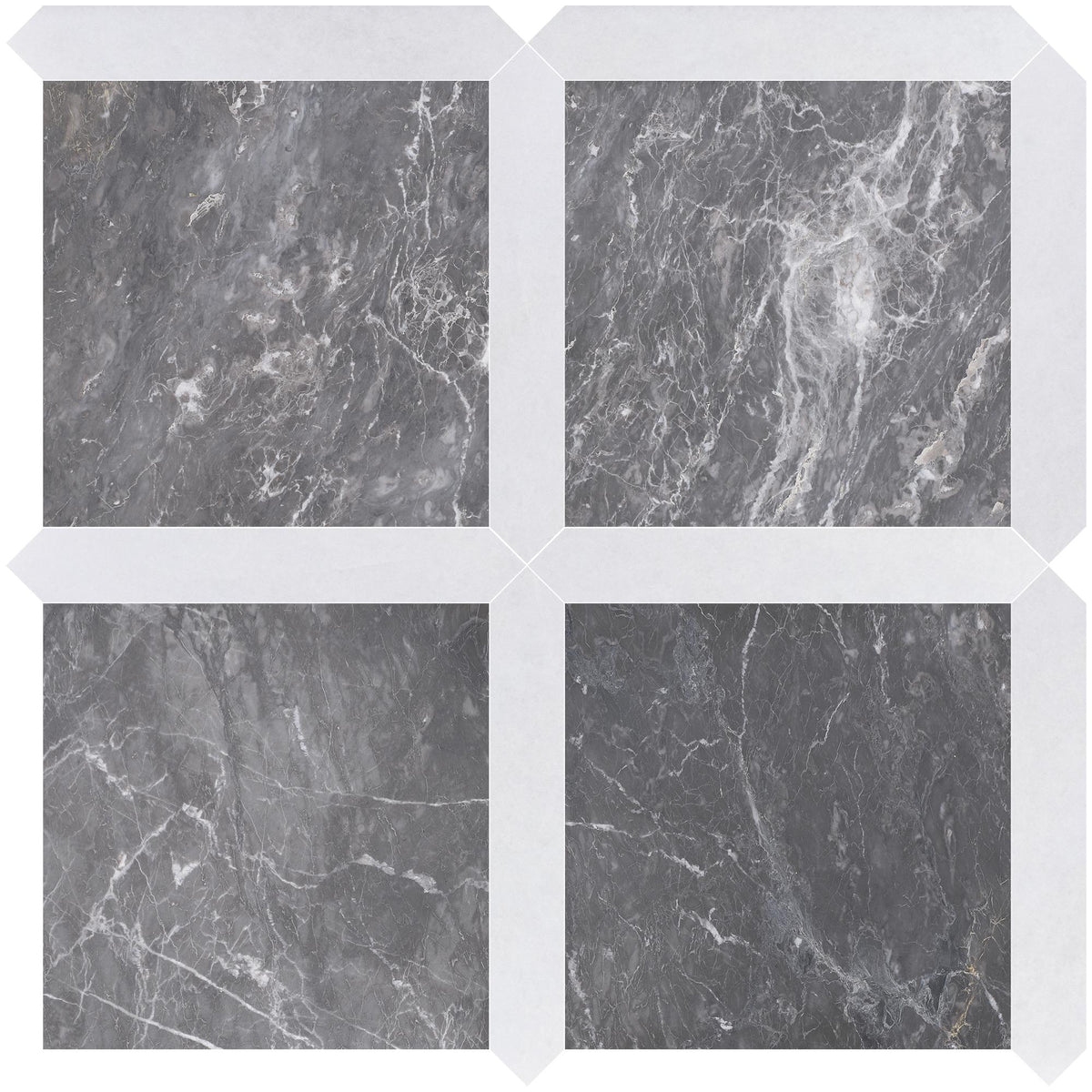 North Sky Honed 12&#39;&#39; x 12&#39;&#39;  x 3/8&#39;&#39; Field Tile &amp; Afyon White Honed Picket 2&#39;&#39;x12&#39;&#39; 3/8&#39;&#39; Field Tile | Picket Square